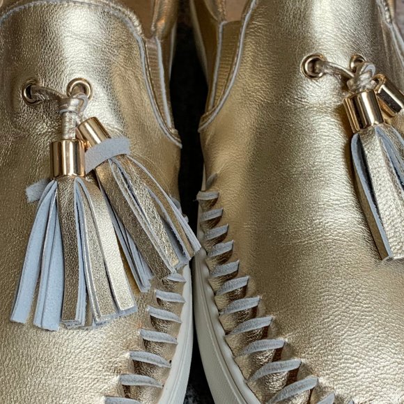 J/SLIDES NYC Gold Leather Slides/Slip-On Loafer - Picture 3 of 3